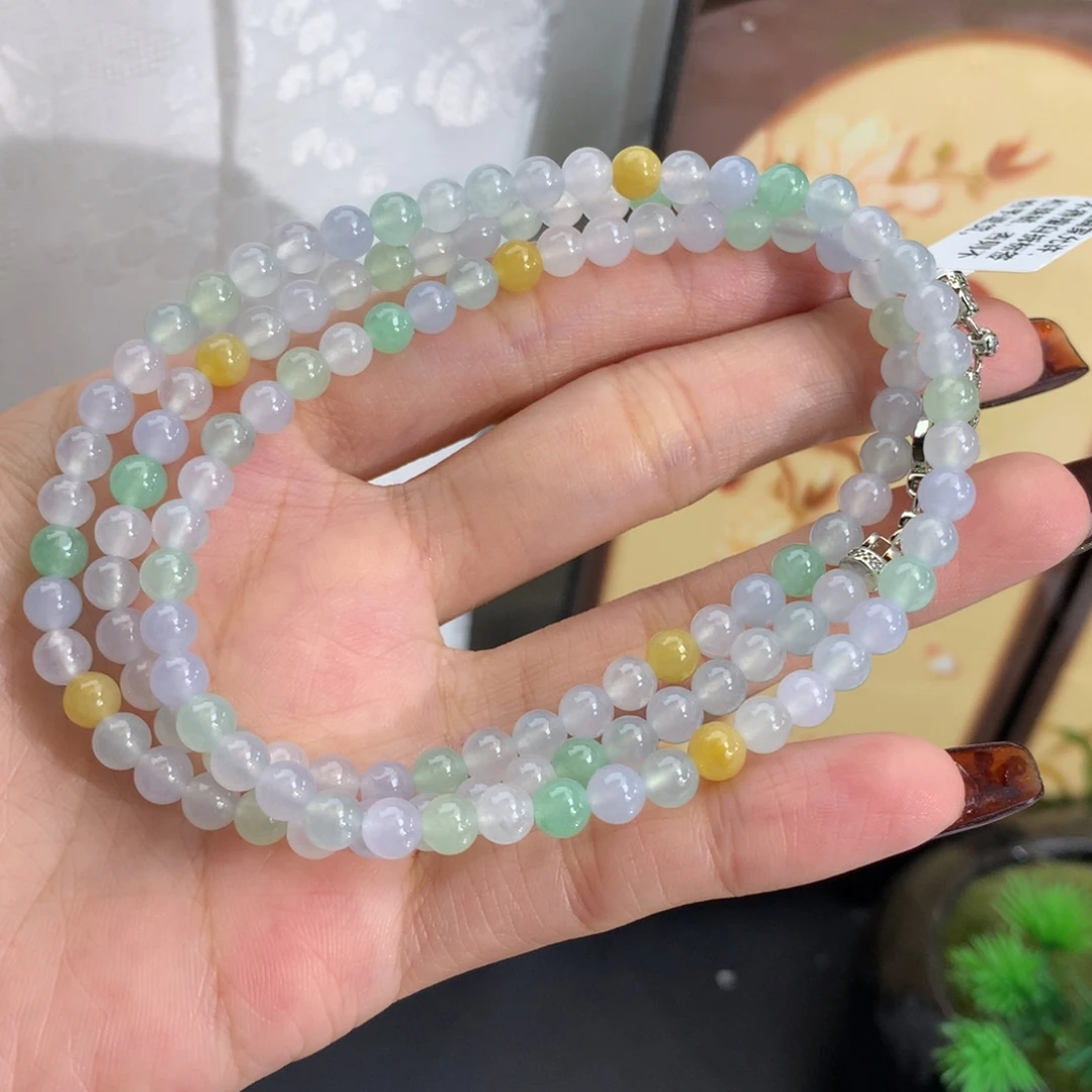 翡翠未镶嵌手串卡5冰胶多宝项链