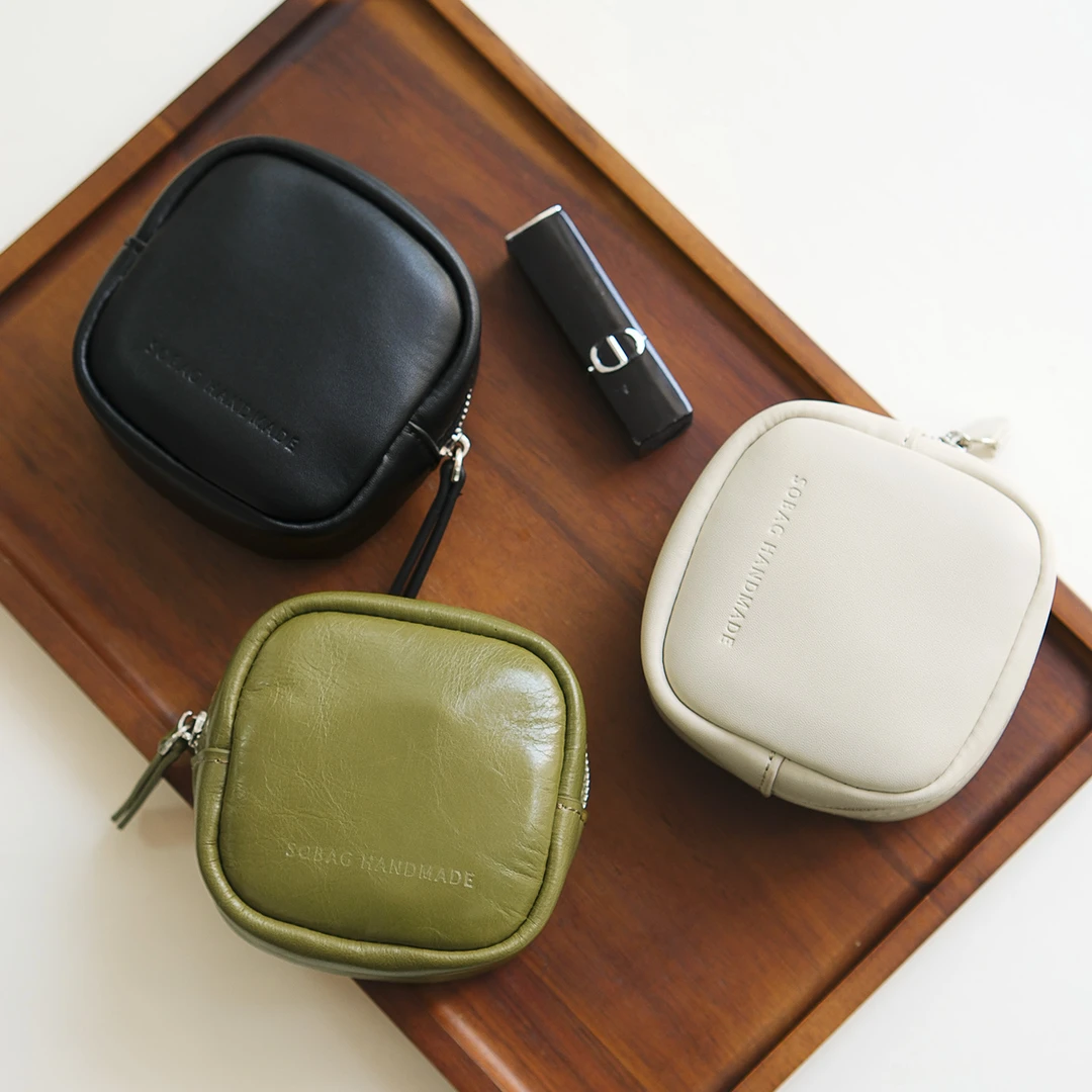 SoBag真皮气质方盒手拿包日系钥匙硬币零钱包可爱迷你口红化妆包