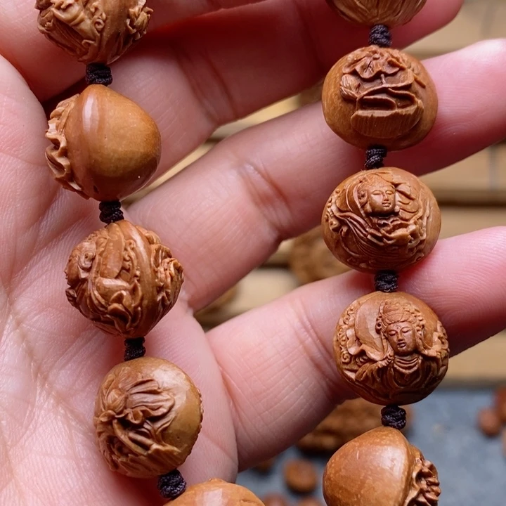 ?*桃核手工雕刻观音手串