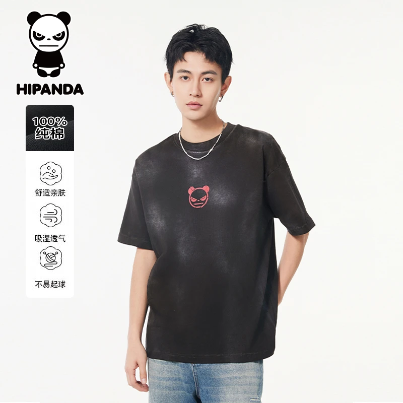 HiPanda你好熊猫纯棉休闲短袖T恤男士夏季薄款宽松舒适圆领打底衫