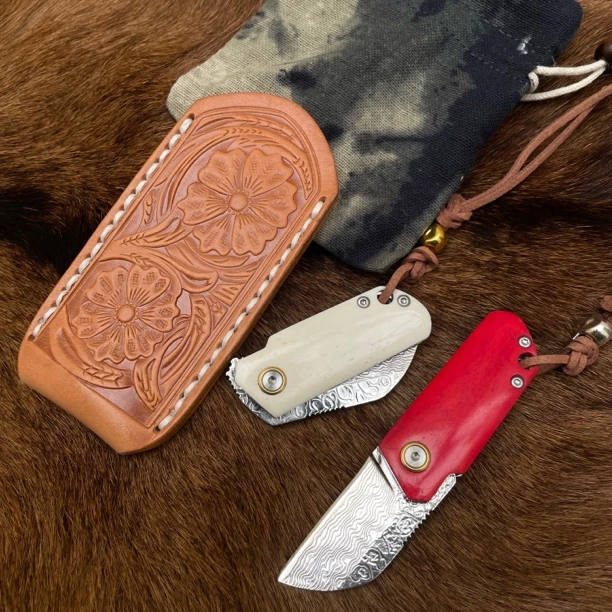 大马士革钢折叠刀户外随身便携锋利小刀迷你口袋刀EDC钥匙挂件刀