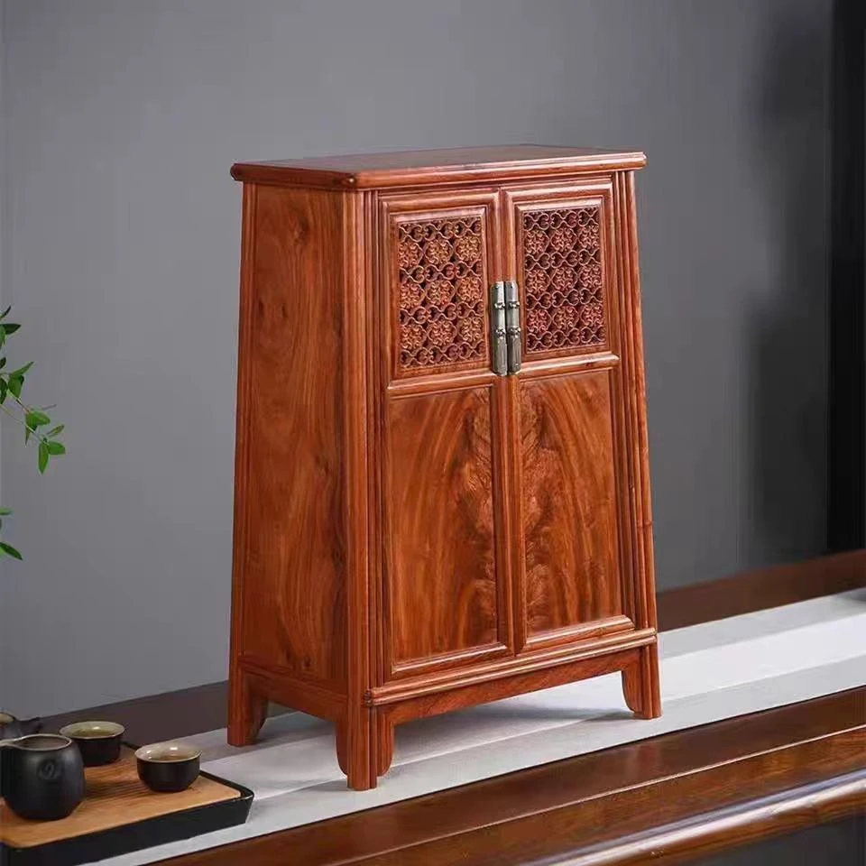 【木上】缅甸花梨-大果紫檀镂空全独板圆角柜40*22*58-茶室客厅书房