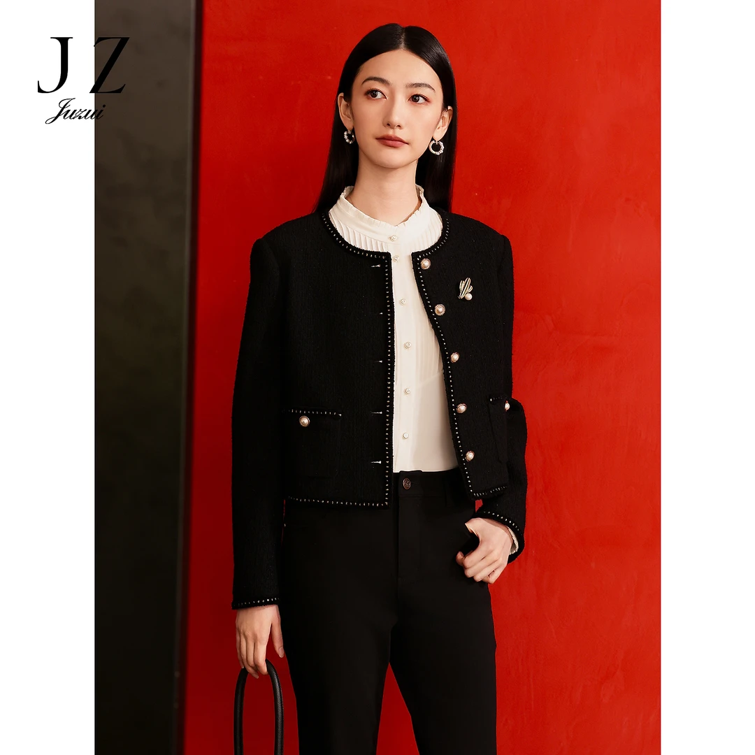 商场同款JZ玖姿JWEQ40519外套复古摩登羊毛花纱女装2024秋季新款