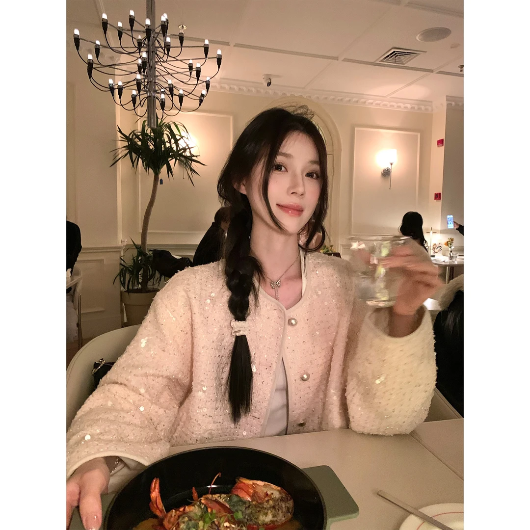 叁月芹菜 清仓no退no换！亮片小香风外套春秋新款长袖甜美风外套