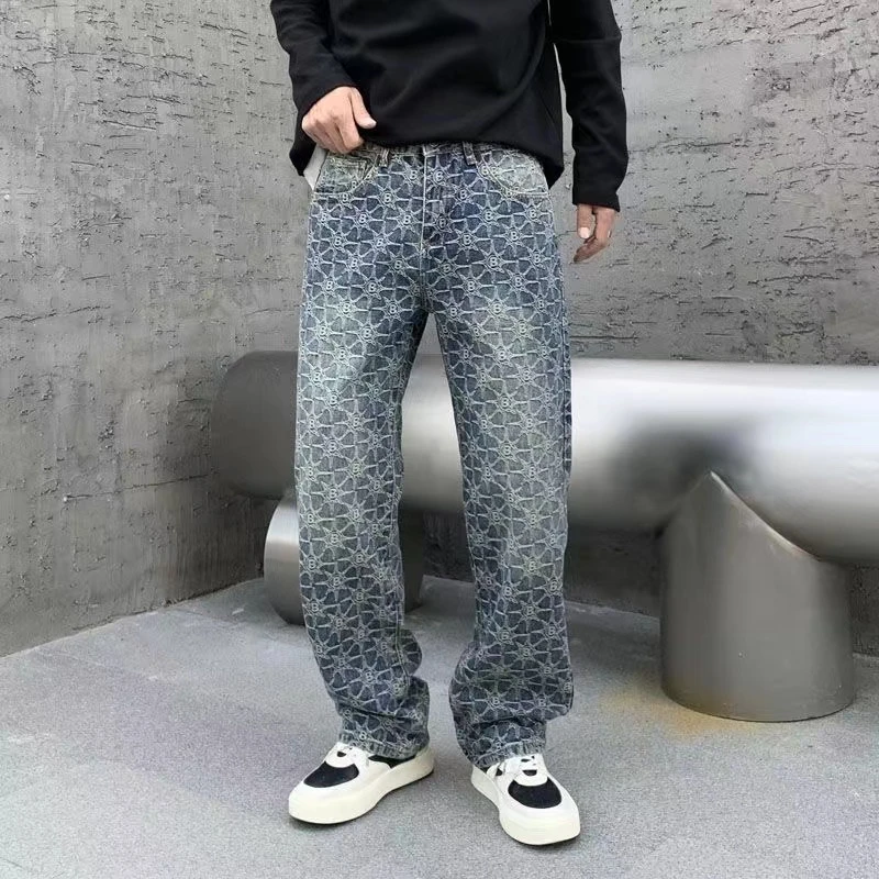 长裤水洗常规款男美式涂鸦牛仔裤休闲裤秋季潮流高腰宽松