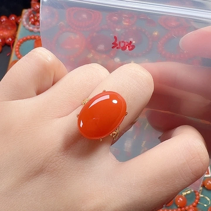 南红玛瑙银S925镶嵌戒指
