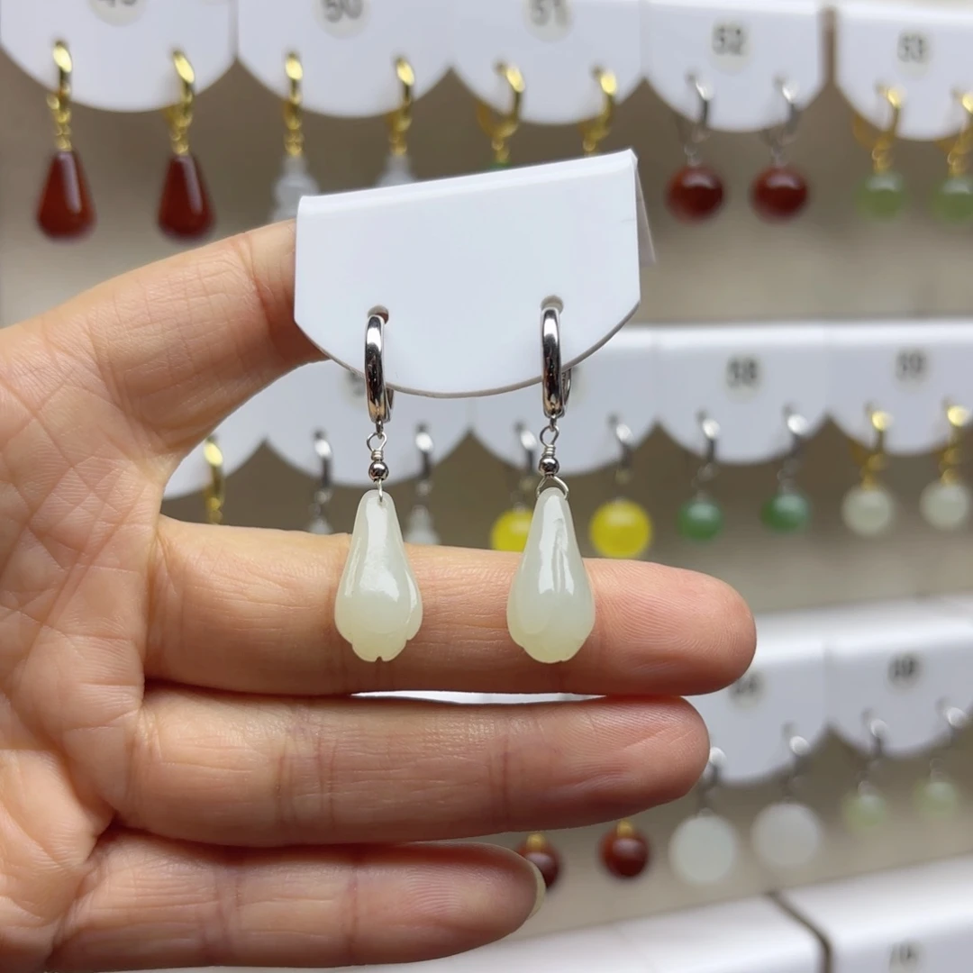 银S925镶嵌和田玉耳饰