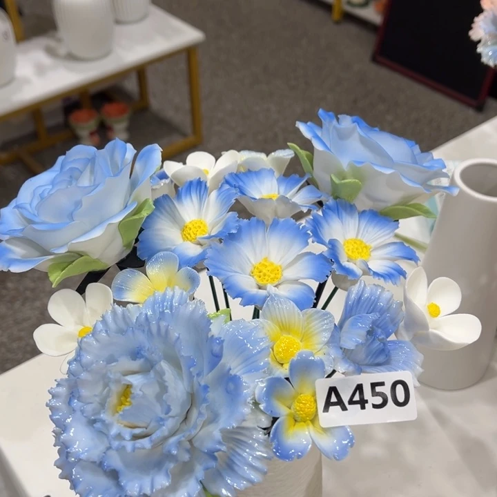 爵***棋陶瓷花手工捏制A450加花瓶