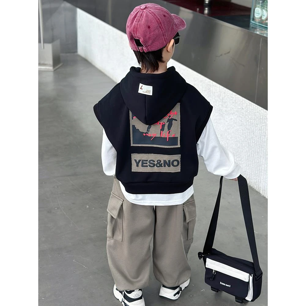 英国MK&DK男童秋装套装2025新款时髦儿童春秋宝宝韩版痞帅三件套