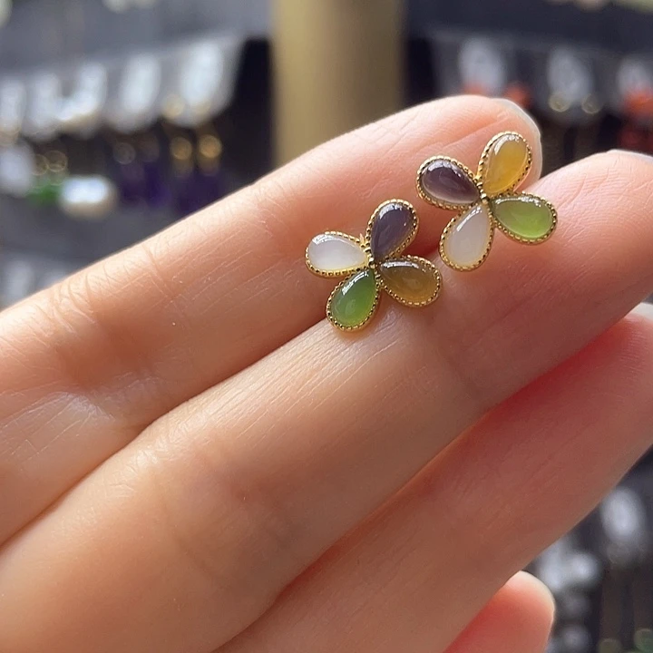 和田玉银S925镶嵌耳饰