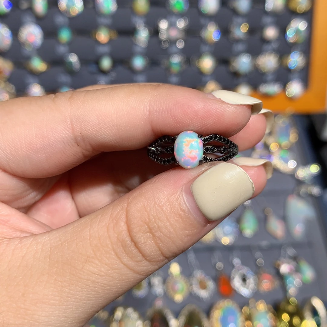 银S925镶嵌欧泊欧泊戒指l