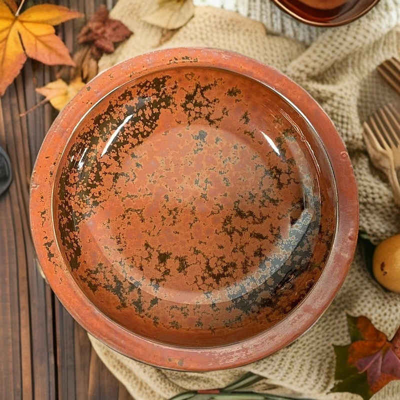 辣368 陶瓷釉下彩窑复古红 九英寸盘 日式粗陶家用盘子壶承微瑕