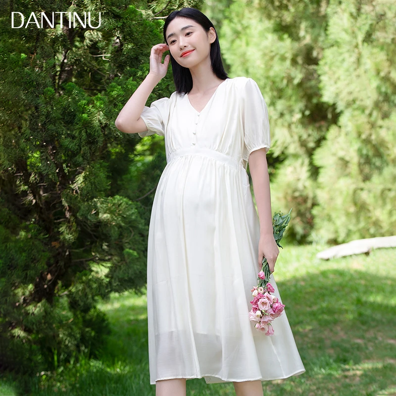 法式时尚夏季网红清凉气质V领哺乳小个子大码显瘦宽松中长A字裙