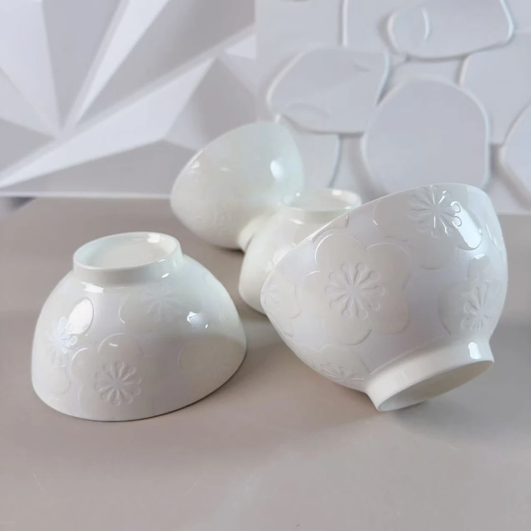 1107水墨玉樱花系列高端隔离釉5英寸米饭碗四只装长12.7高7