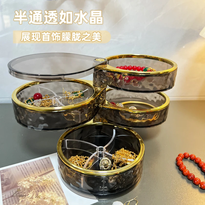 首饰盒/箱 新款饰品盒发饰首饰盒盒子分层旋转发夹手饰架子透明