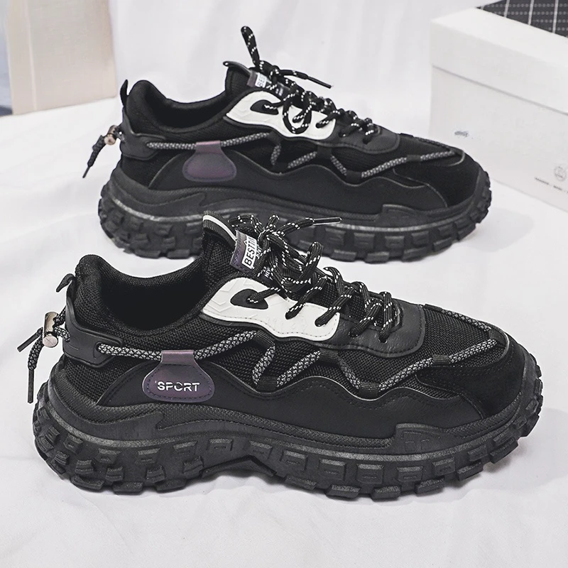 男鞋黑色秋季2024网面舒适百搭运动休闲跑步老爹男款潮鞋