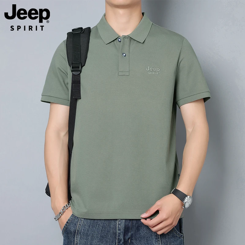 JEEP吉普短袖男t恤夏季宽松纯色中年男Polo衫翻领休闲男士上衣潮