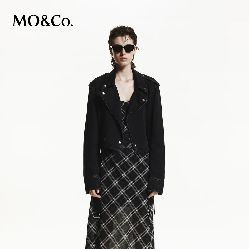 【陈嘉尔专属】MOCO秋翻领短款棉质牛仔夹克外套(附腰带)MBD3JKT010