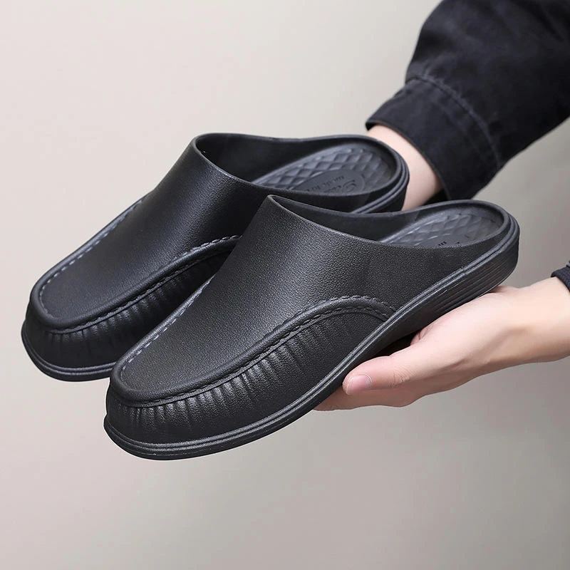 2025男半包厨师工作鞋防滑休闲防水耐油男士拖鞋宽松版厨房防滑鞋