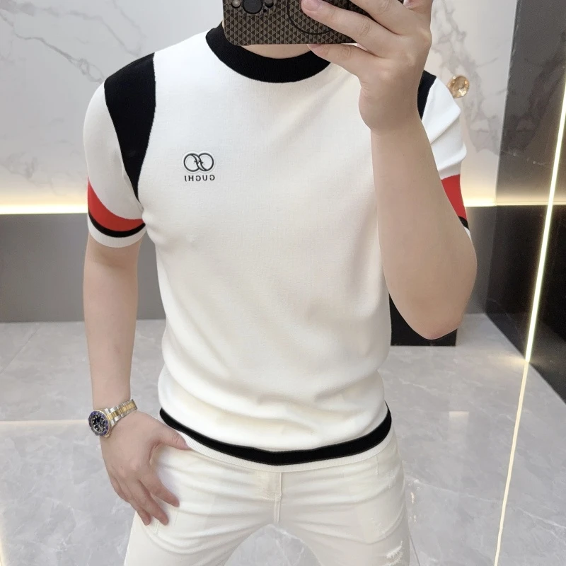 欧货轻奢高品质秋冬半袖羊毛衫秋季男士针织毛衣休闲圆领短袖503