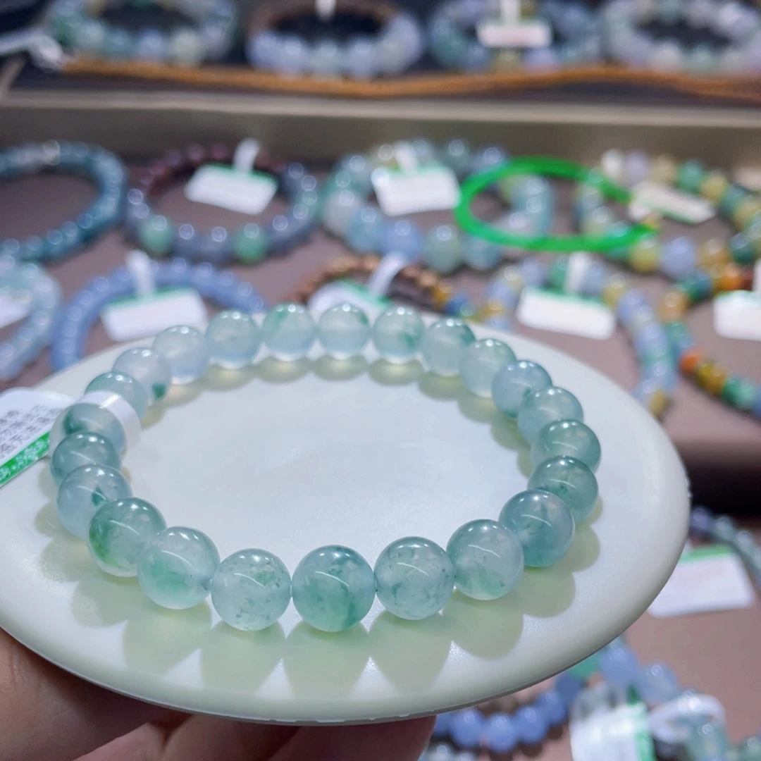 未镶嵌手链翡翠冰底绿飘花