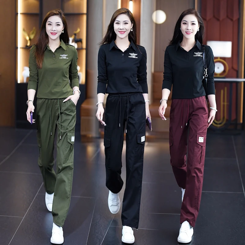 春夏季工装套装女高腰显瘦气质阔腿休闲宽松时尚两件套洋气大码