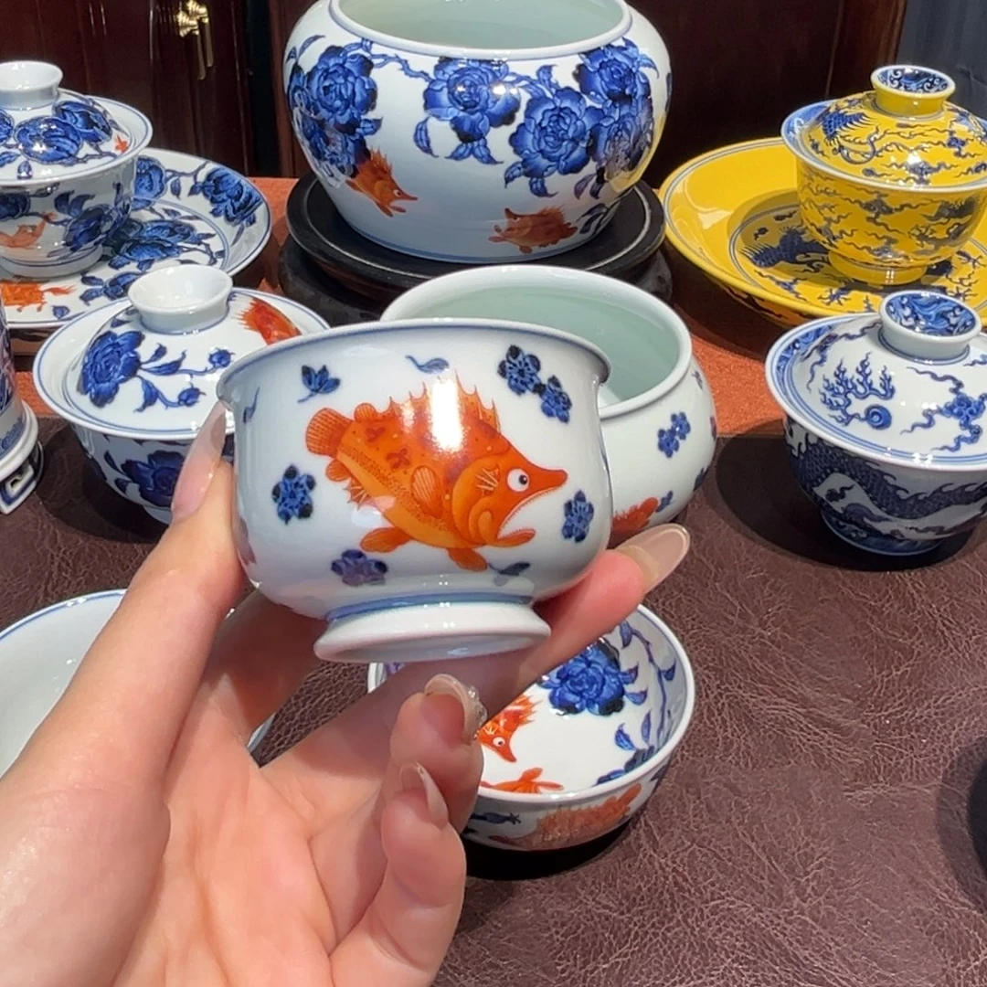 青花雯华堂手绘杯杯