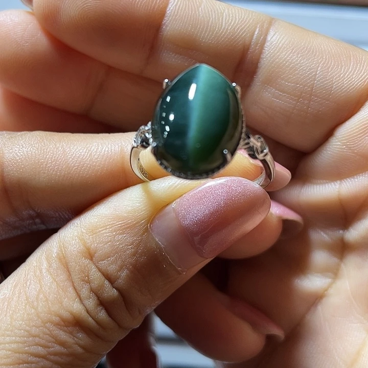 和田玉（碧玉）银S925镶嵌戒指