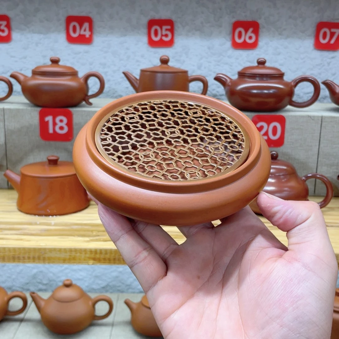 茶壶紫砂开播浮力镂空壶承小号直接拍