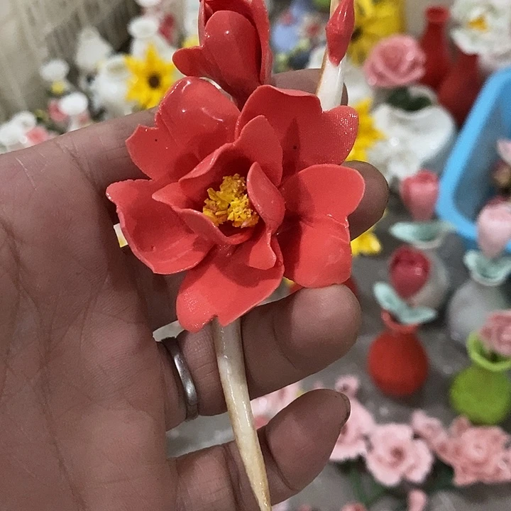 瓷片纯手工陶瓷花摆件瑕