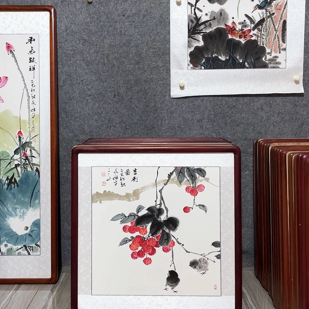 国画书画作品带框63×63