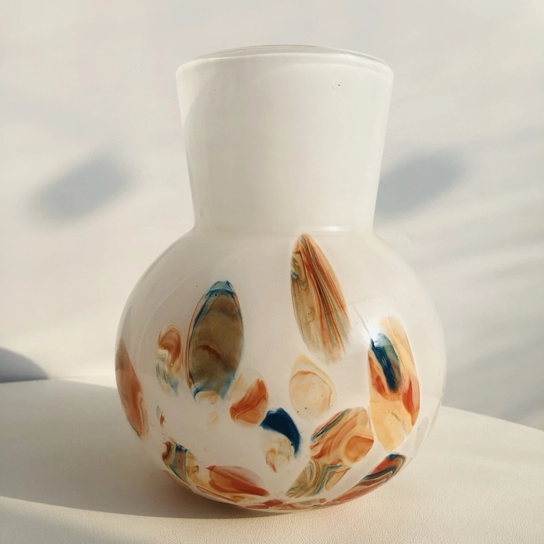 中古手工琉璃花瓶复古北欧设计彩色石斑波点艺术家居软装器皿样板