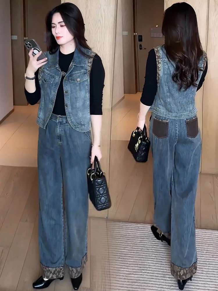 时尚牛仔套装女2025秋季新款洋气显瘦春秋气质网红休闲复古减龄