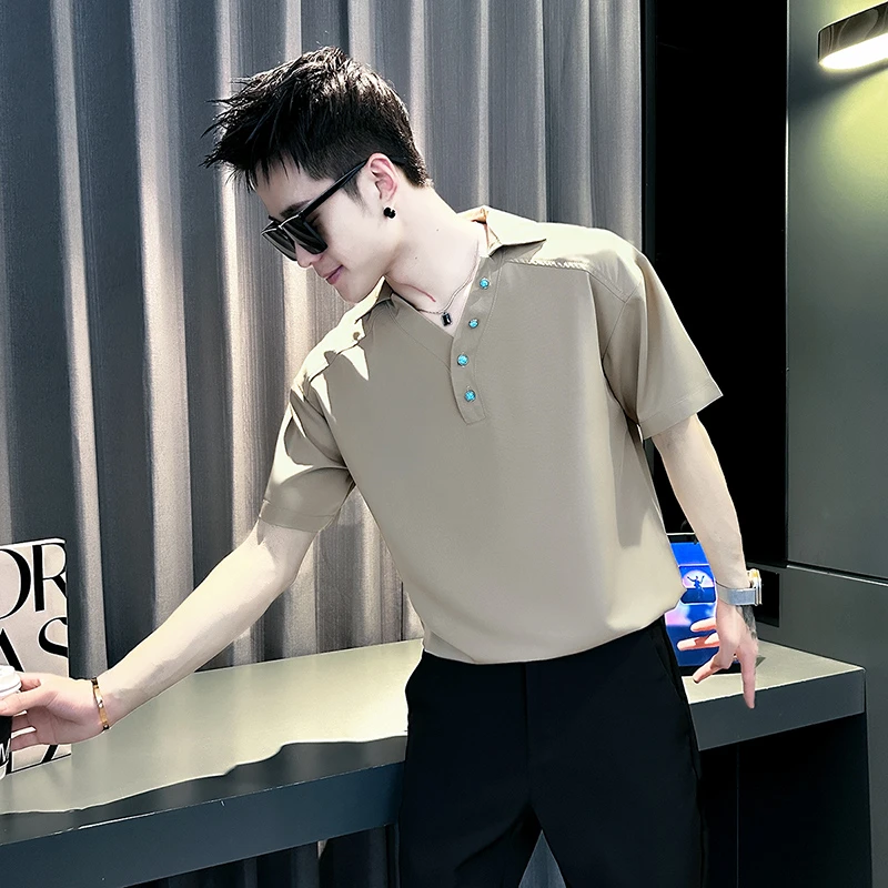 男士短袖衬衫夏季薄款20025新款高级感潮牌痞帅Polo衫领休闲衬衣