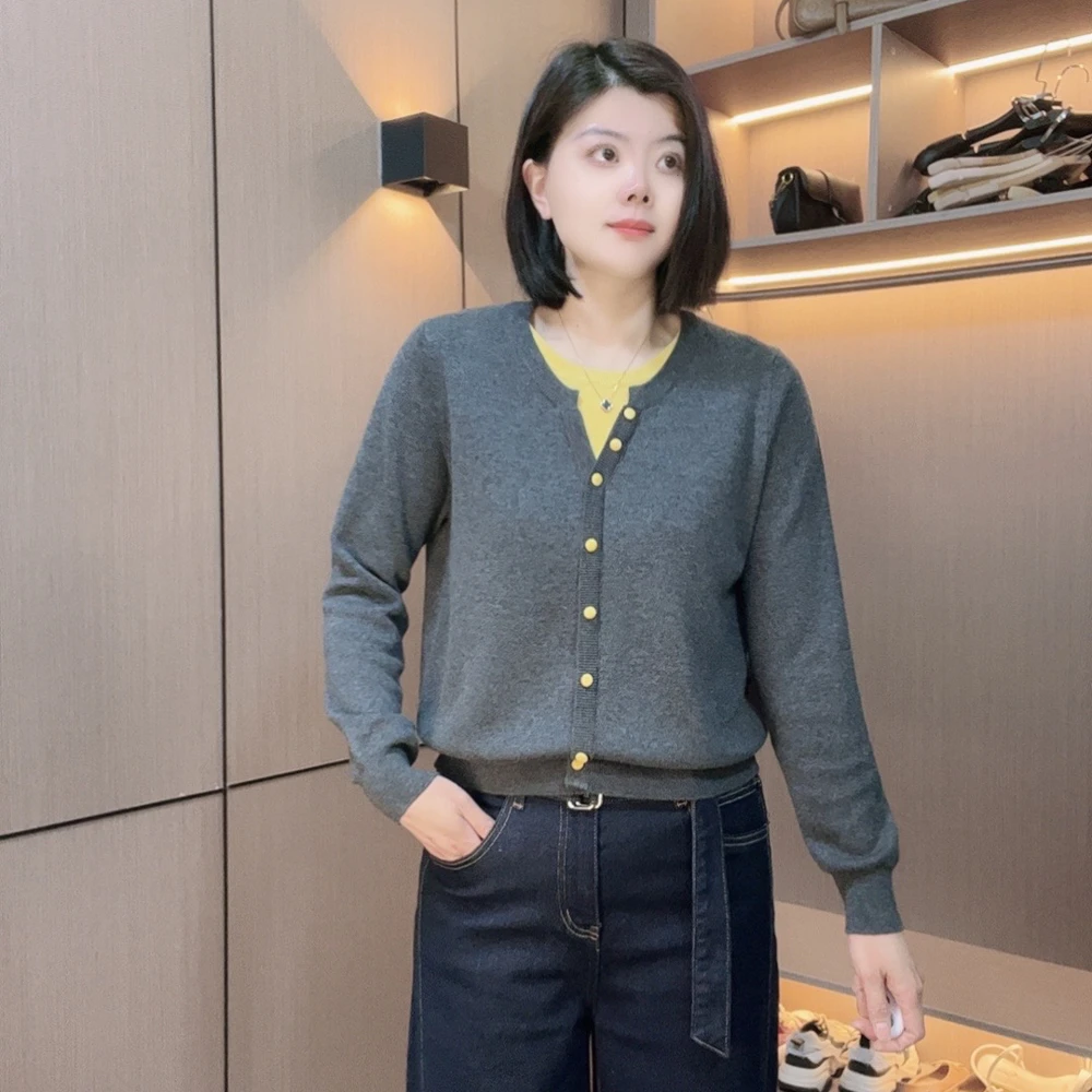 林姐女装上衣气质显瘦百搭遮肉时尚假两件毛衣针织衫羊毛衫7391