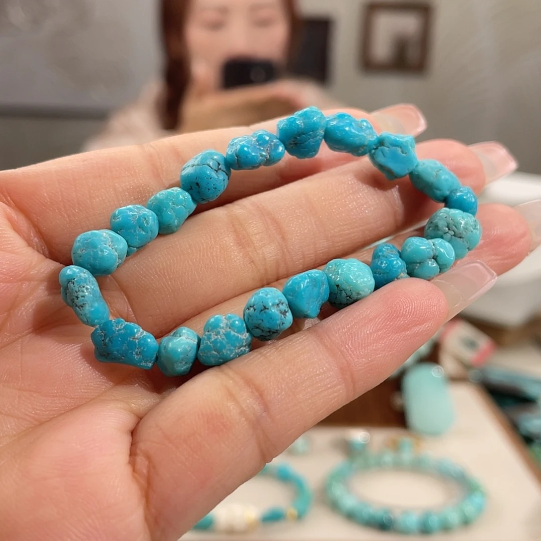 绿松石未镶嵌卡6+玉化蓝手围14