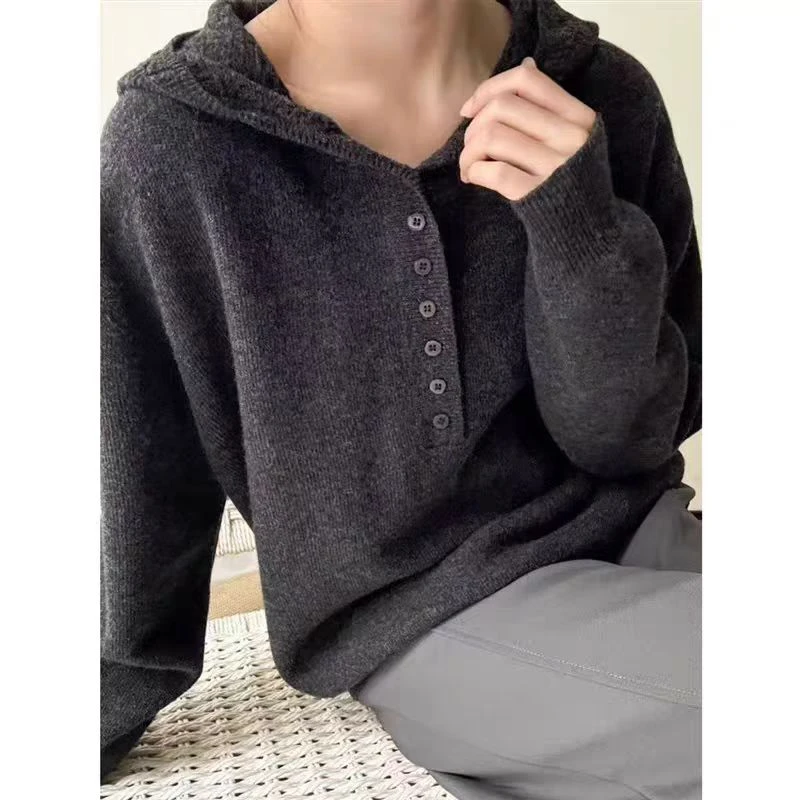 新款毛衣韩版宽松镂空钩花连帽针织衫百搭纯色上衣K2532