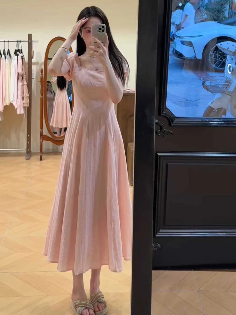 大码胖mm法式温柔风收腰a字连衣裙夏季新款独特好看漂亮收腰长裙