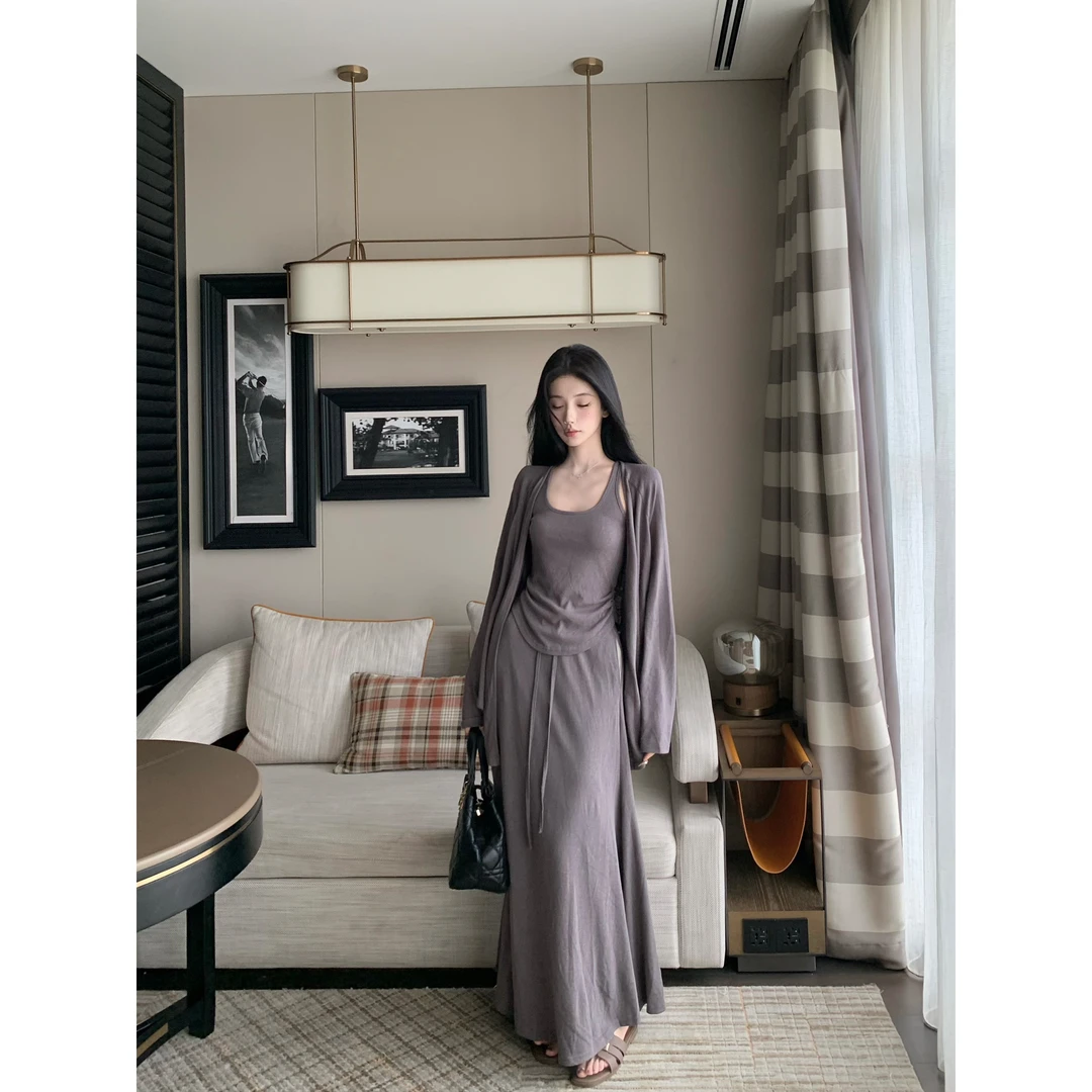 Barb Chill风随衣动懒人冰沙宽松慵懒三件套开衫吊带背心半身裙