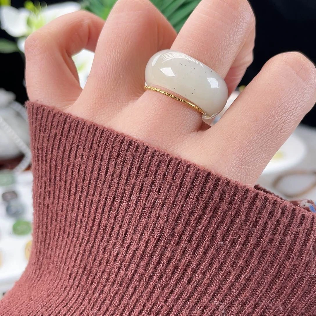 和田玉未镶嵌戒指E84冰麻薯墩墩18.4