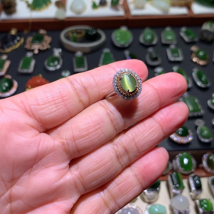 和田玉戒指银S925镶嵌