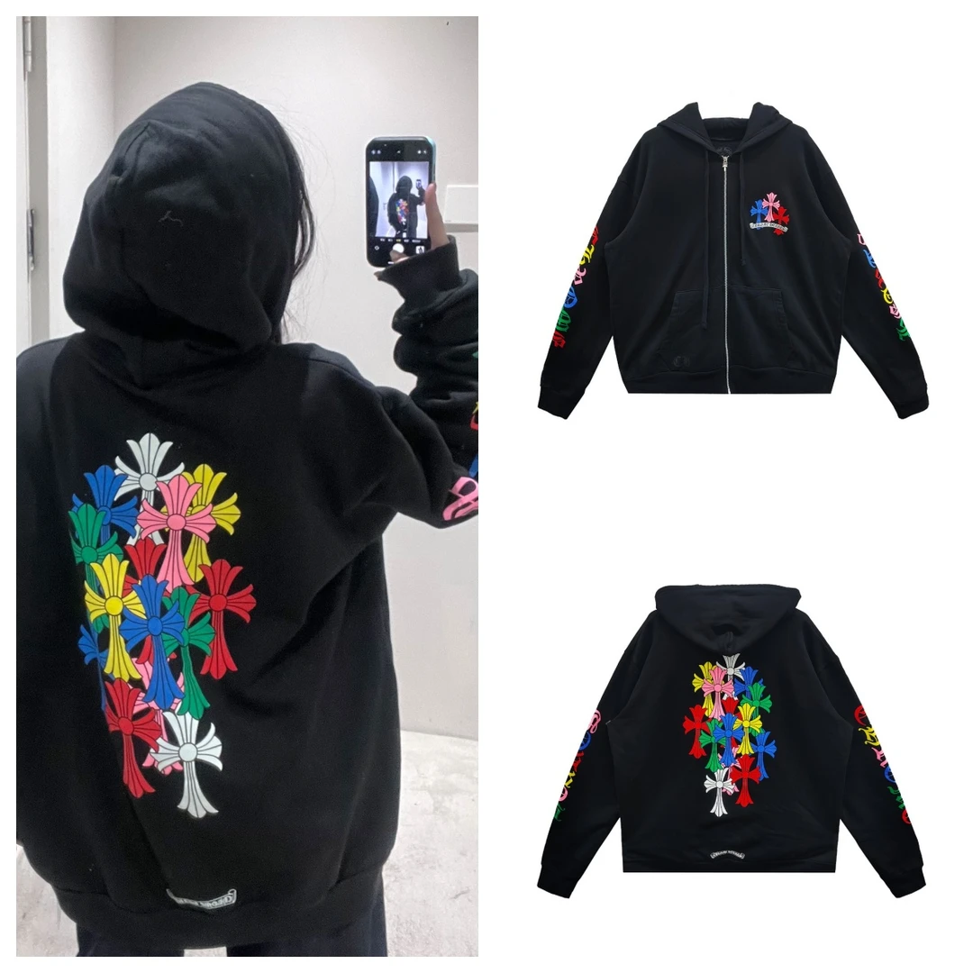 Chrome Hearts/克罗心彩色幻影十字拉链帽衫 外套 黑色