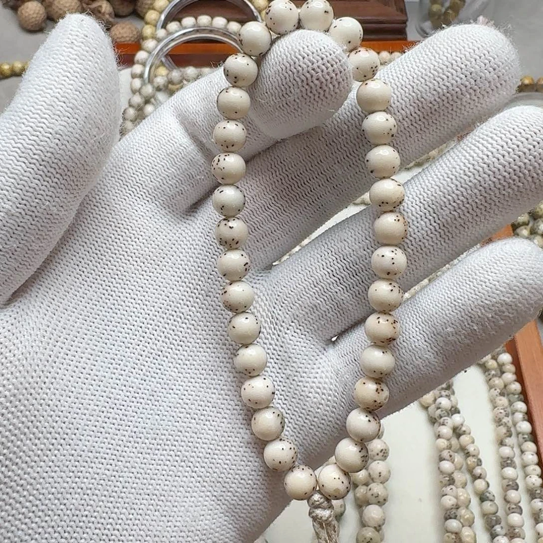 星月菩提手串石玉料7/7圆珠手持瓷白料大留白小细星