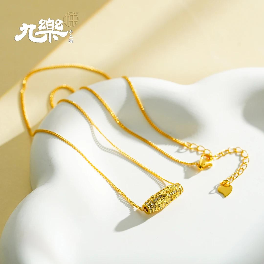 九乐 坠链均925银合成锆石 九眼项链民族风小众轻奢饰品气质百搭