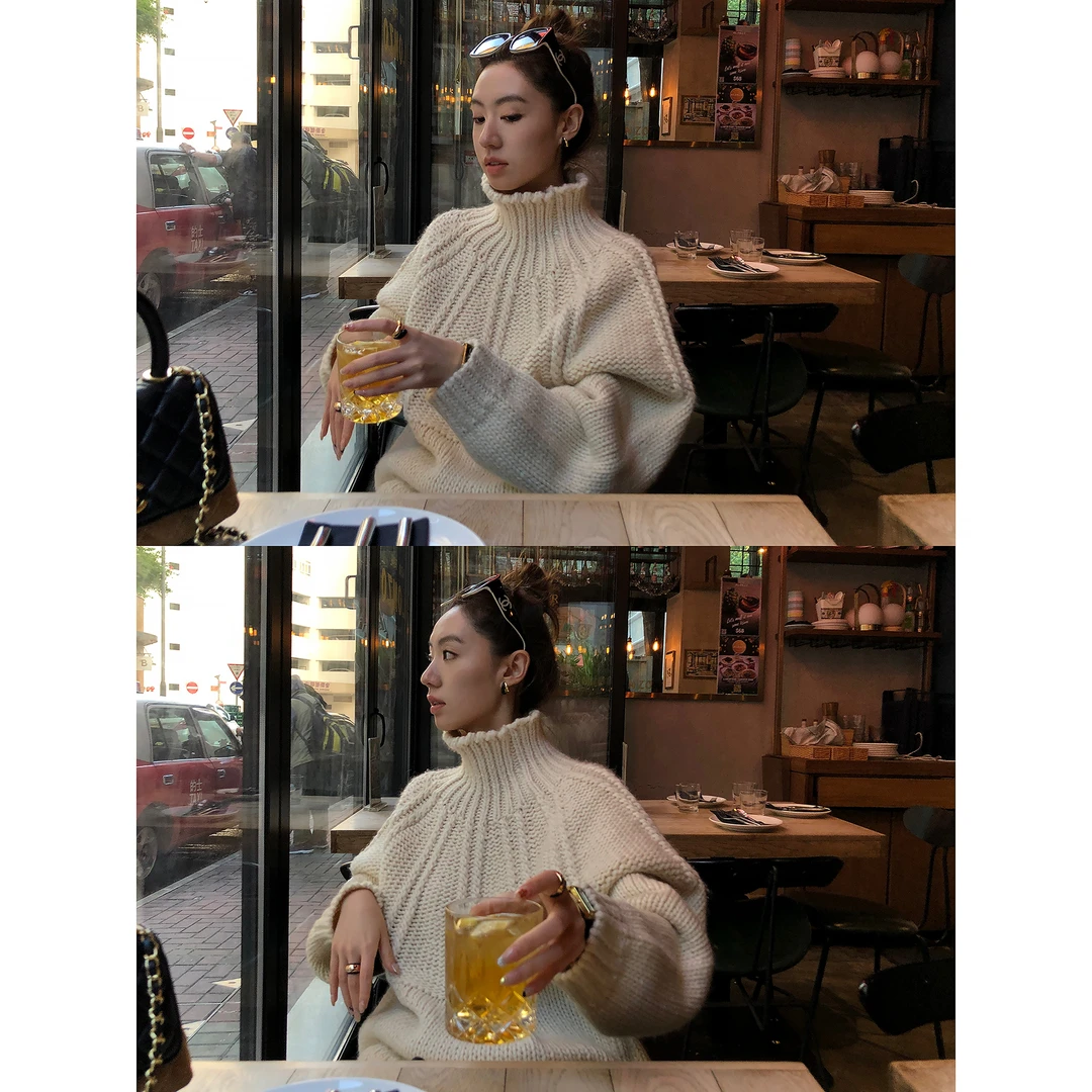 ZHAIAIAIA【冰川旋律】秋冬慵懒风罗纹麻花高领毛衣M39913GK54