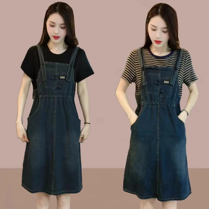 假两件牛仔连衣裙女夏季新款洋气收腰显瘦小个子时尚休闲背带裙子
