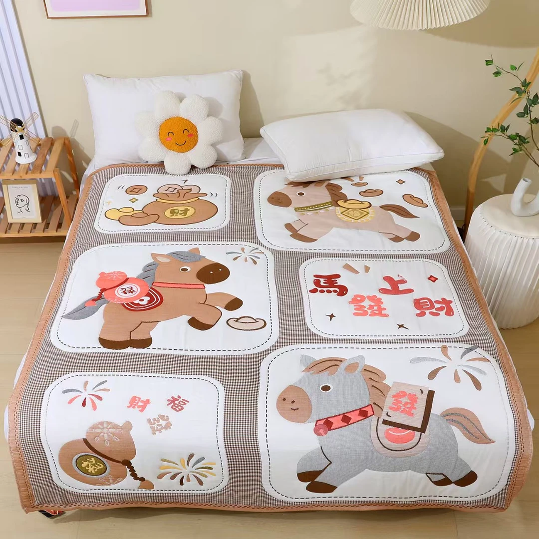 【马上发财】150*200cm双层纱A类柔软亲肤透气单人泡芙被