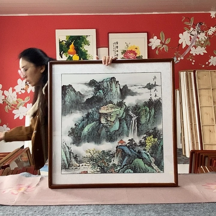 国画手写手绘带框包邮国画作品62✖️62
