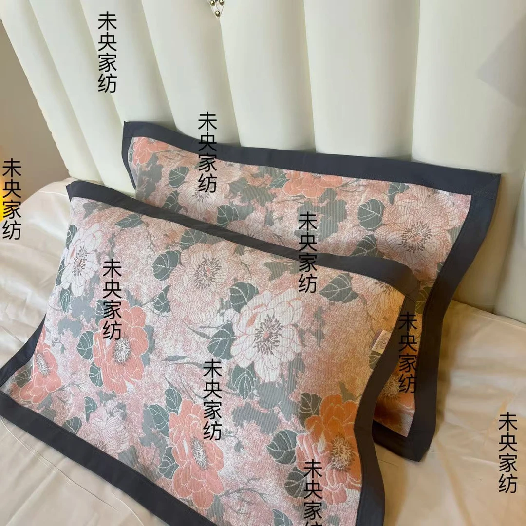 W【枕巾-国风牡丹-粉】 52*78cm高密纱布枕巾柔软高档透气