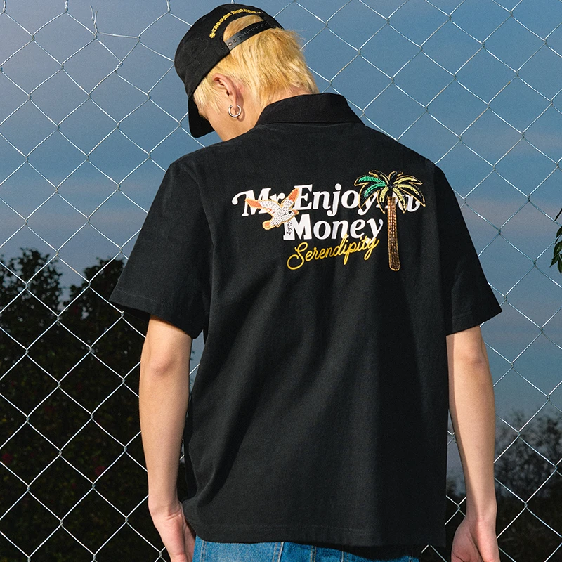 MEDM25SS串珠椰树polo衫翻领短袖男夏季T恤美式复古宽松休闲体恤